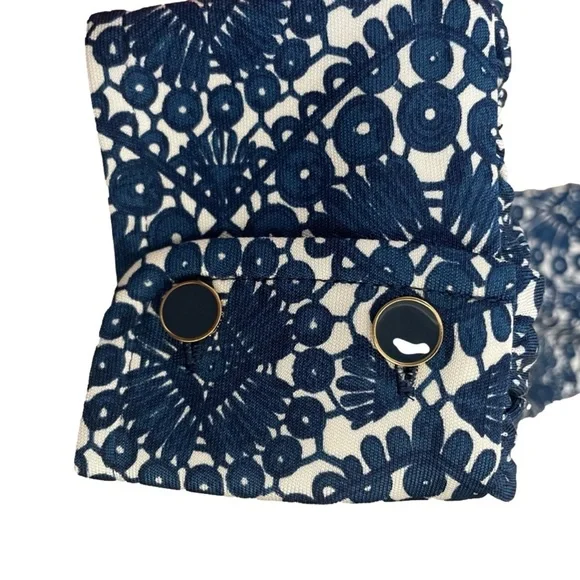 TORY Burch Women's 100% Silk Blue White Geometric Pattern Dress Size Small - Picture 11 of 12